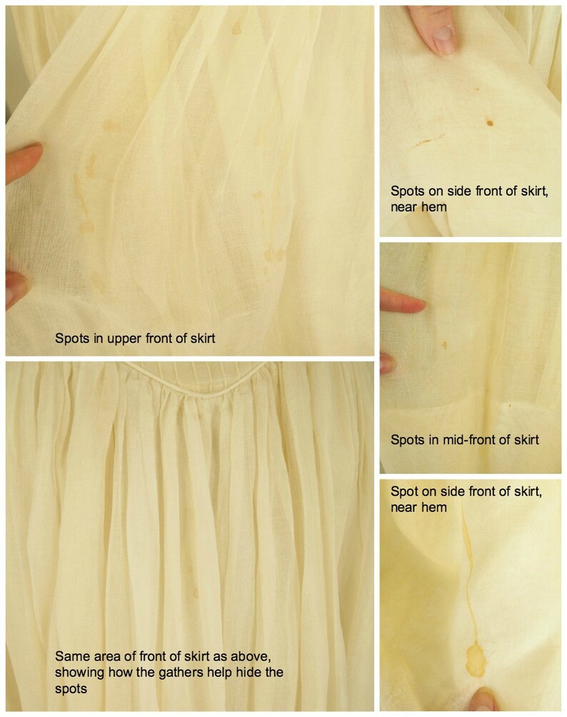 50s Cream Cotton Organdy Long Wedding Gown with Rose Appliques S
