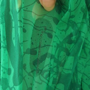 50s Green Print Layered Silk Chiffon Full Skirt Dress by Dauphine As-Is L VFG image 7