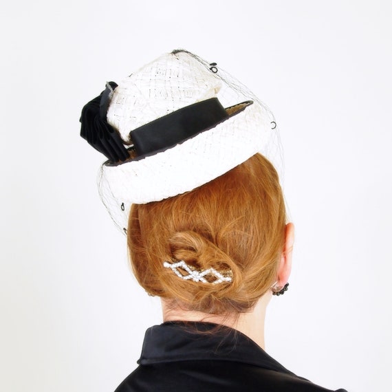 40s Tall Crown Tilt Hat by Kurt Richard - Cream C… - image 3