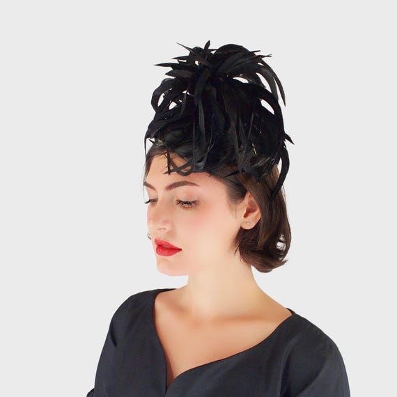 Elegant Black Feather Fascinator Black Feather Veiled Fascinator - Masquerade Store main image 4