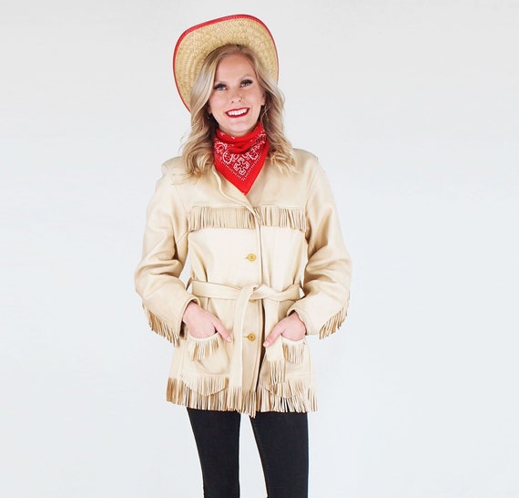 50s Western Fringed Deerskin Leather Belted Jacket in Buff S - Etsy