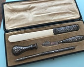 Antique Silver Writing Set - Ladies Writing Set - Mens Writing Set - Circa 1800 1900 - Art Nouveau Desk Set - Letter Writing Set
