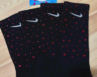 1 Paar Kristall verzierte Nike Crew Socken | Bling Nike Socken | Funkelnde individuelle Streetwear