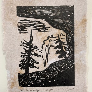 Choose your SET 1-9 Original Woodcut Prints Trees National Park Canyon Hiker Landscapes image 10