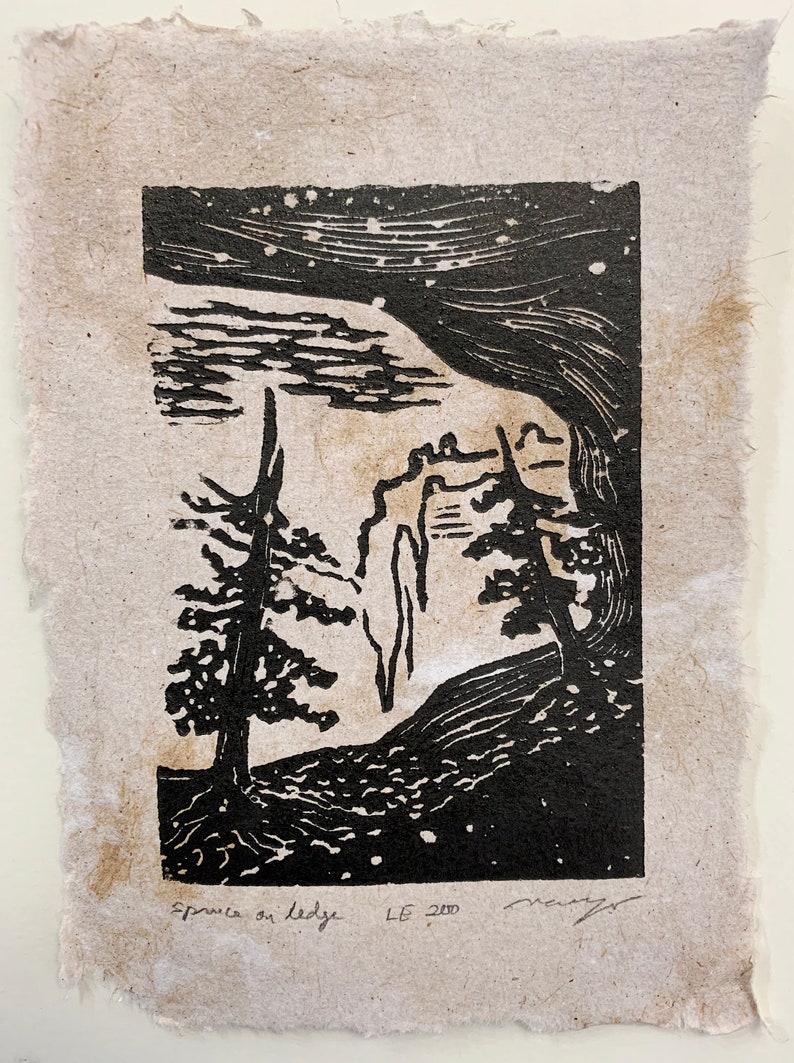 Choose your SET 1-9 Original Woodcut Prints Trees National Park Canyon Hiker Landscapes image 10