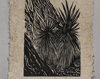 Original Woodcut Starburst Yucca Mojave Desert Valley of Fire Flora Cactus