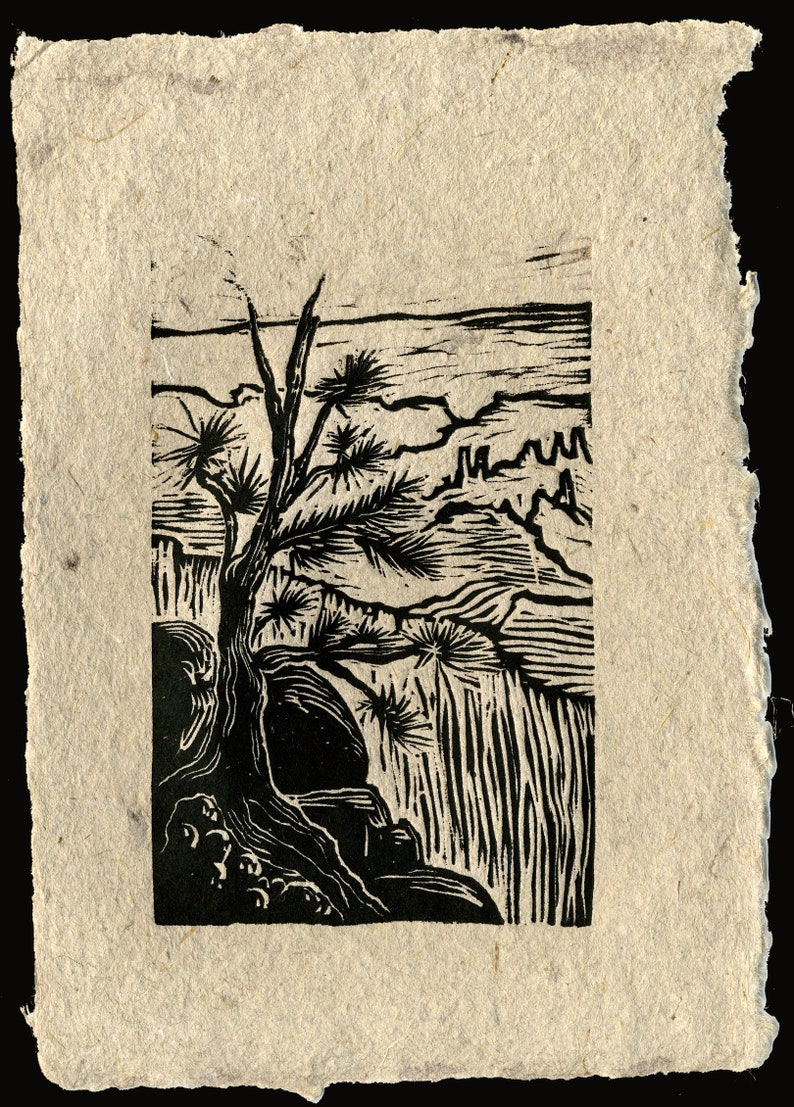 Choose your SET 1-9 Original Woodcut Prints Trees National Park Canyon Hiker Landscapes image 5