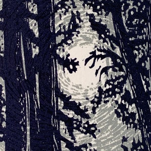 Original Woodcut Print Night Pine Trees Silver Moon Light All is Calm image 7