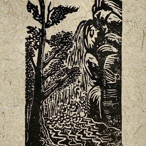 Choose your SET 1-9 Original Woodcut Prints Trees National Park Canyon Hiker Landscapes image 8