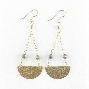 Awesome Textured Brass Pendulum Dangle Earrings - Gold Filled Chain - Statement  - Light - Dainty - Summer Fashion - Geometric - Great Gift!