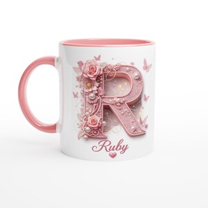 Floral Initial R Mug Ruby | Pink Letter Mug | Gift for Her | Cute Coffee Mug | Gift for Mum or Friend
