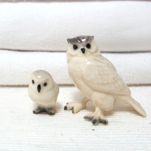 Vintage Owl Figurines . Porcelain Owls . Woodland Decor .