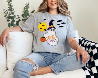 ハロウィンゴースト 快適カラーシャツ かわいいゴーストシャツ レディースハロウィンシャツ かわいい秋シャツ 不気味な季節シャツ ハロウィンギフト