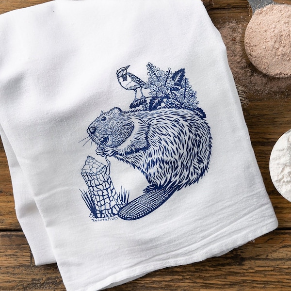 Beaver Kitchen Towel | Flour Sack Tea Towel