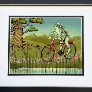 Frog on Bike Art Print: Whimsical Animal Illustration