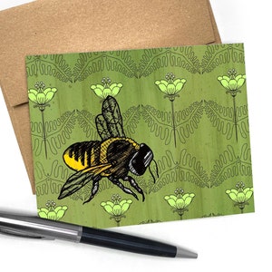 Bee and Poppies Greeting Card – Nature-Inspired Blank Card
