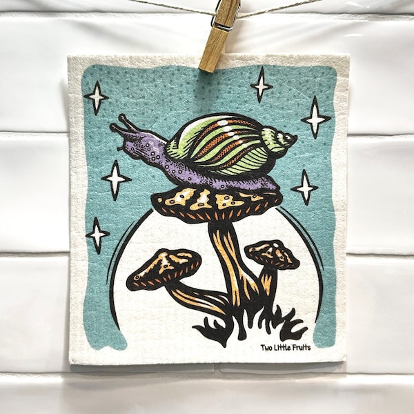 Snail and Mushroom Recyclable Swedish Dishcloth