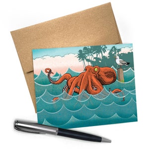 Bento the Octopus Greeting Card – Whimsical A2 Blank Note Card