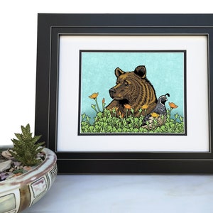 Lámina artística de oso grizzly, estilo cabaña rústica (8x10 o 11x14)
