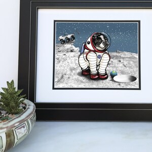 Astronaut Dog Art Print – Funny Space Dog Wall Decor, Hand-Drawn Cosmic Pup Illustration, 8x10 or 11x14 Sizes