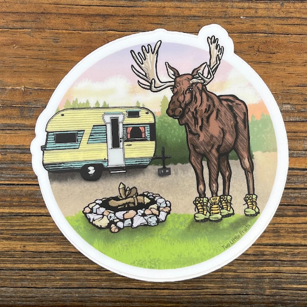 Funny Moose Camping Sticker - Durable Waterproof Vinyl