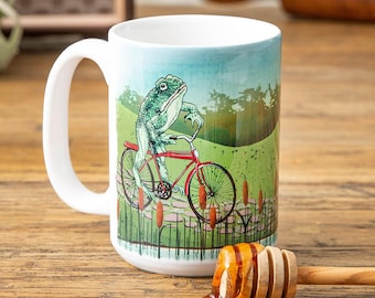 Taza de bicicleta con forma de rana: Taza de cerámica original (15 oz, apta para lavavajillas)