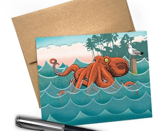 Whimsical Octopus Greeting Card | Illustrated Ocean Art, Blank Inside