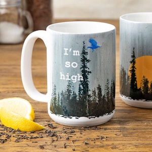 Taza de café con cannabis "Estoy muy drogado" - Regalo divertido para amantes de la marihuana (15 oz)