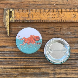 Bento Octopus Button Pin | Illustrated Ocean Art, Matte Finish Flair (1.25 inches)