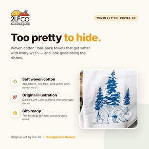 Paño de cocina con diseño de bosque de osos / Paño de cocina de algodón dibujado a mano con tintas ecológicas imagen 10