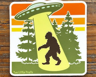UFO Sasquatch Sticker | Waterproof Vinyl Decal, Cryptid Art | Bigfoot Space Alien Gift