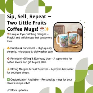 a flyer for two little fruits coffee mugs