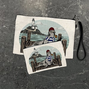 Bolsa con cremallera de león marino: bonita bolsa de cosméticos de lino o organizador de viaje