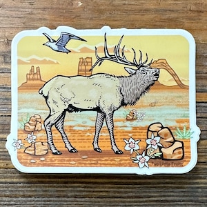 Desert Elk Sticker – Durable Die Cut Wildlife Vinyl Sticker for Laptops & Water Bottles