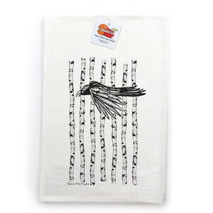 Black Raven Tea Towel | Hand-Drawn Bird Kitchen Decor | Eco-Friendly Cotton, Raven Lover Gift image 4