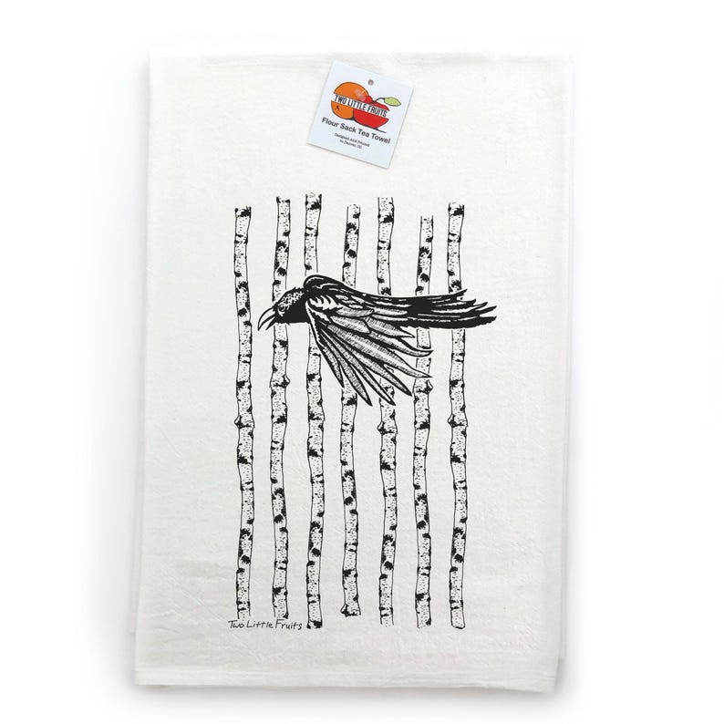 Black Raven Tea Towel | Hand-Drawn Bird Kitchen Decor | Eco-Friendly Cotton, Raven Lover Gift image 4