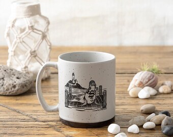 Taza de cerámica con diseño de león marino: acabado retro moteado (591 ml, apta para lavavajillas)