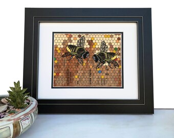 Vintage Bee Art Print: Botanical Drawing, Cottagecore Wall Decor