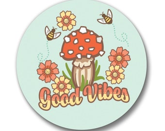 Mushroom Button Pin | Good Vibes