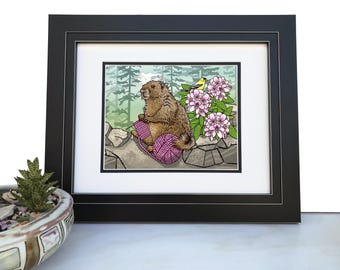 Marmot Wildlife Art, Nature Illustration (8x10 or 11x14 Inches)