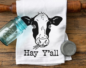 Cow Tea Towel | Hand-Drawn Farmhouse Kitchen Decor | Eco-Friendly 100% Cotton, Cow Lover Gift