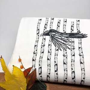 Black Raven Tea Towel | Hand-Drawn Bird Kitchen Decor | Eco-Friendly Cotton, Raven Lover Gift image 2