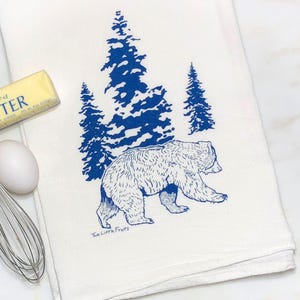 Paño de cocina con diseño de bosque de osos / Paño de cocina de algodón dibujado a mano con tintas ecológicas imagen 9