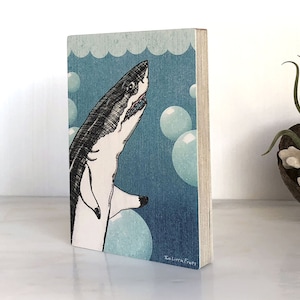 Shark Art Print – Hand-Drawn Ocean Wall Decor, Coastal Sea Life Artwork, Great White Shark Illustration