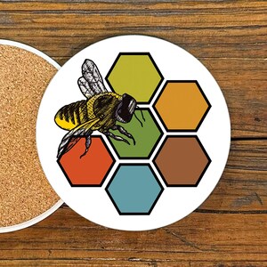 Bee Ceramic Drink Coaster – Funny 4” Cork-Backed Table Decor – Cute Honeybee Gift for Gardeners, Nature Lovers & Kitchen Decor Fans