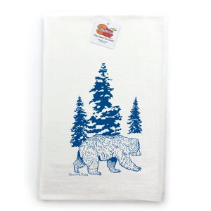 Paño de cocina con diseño de bosque de osos / Paño de cocina de algodón dibujado a mano con tintas ecológicas imagen 3