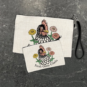 Chicken Zipper Pouch: Funny Hen Linen Cosmetic Bag