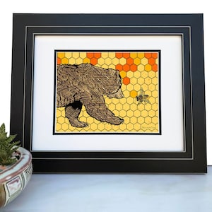 Bear and Bee Art Print Woodland Nursery Wall Art Nature Lover Gift image 1