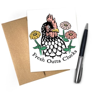 Biglietto di auguri a forma di pollo / Fresh Outta Clucks, vuoto all'interno, formato A2 con busta