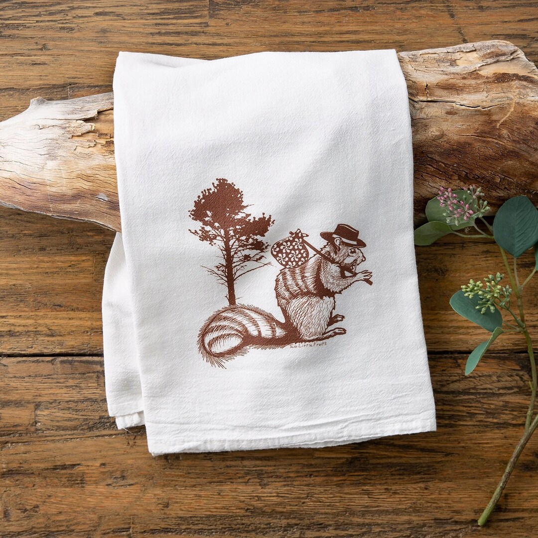 Squirrel Tea Towel Hobo Squirrel Kitchen Towel Etsy